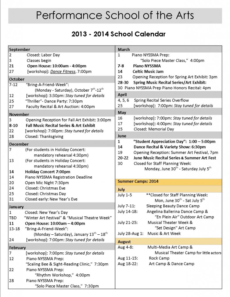 School Calendar for 2013-2014 - UPDATE